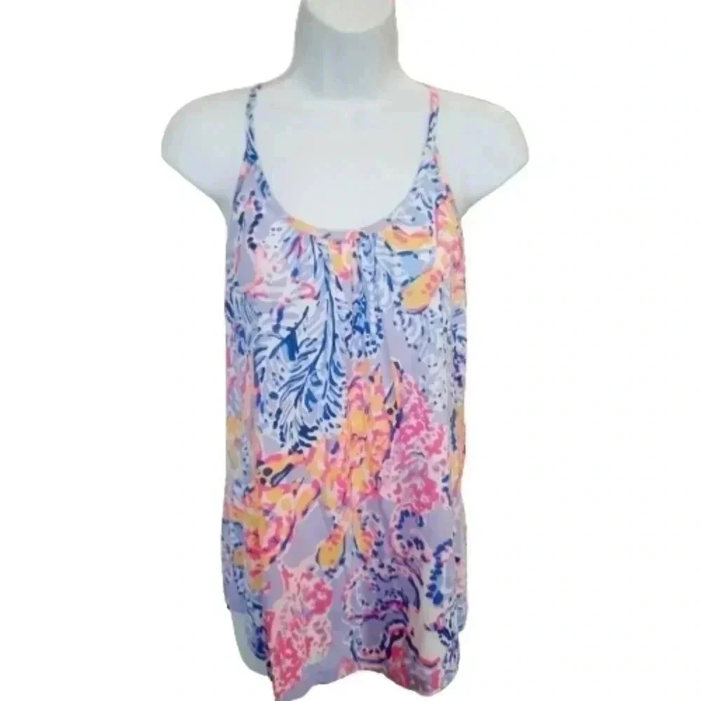 Lilly Pulitzer Multicolor Halter Tank Top Strappy Back Pima Cotton XS